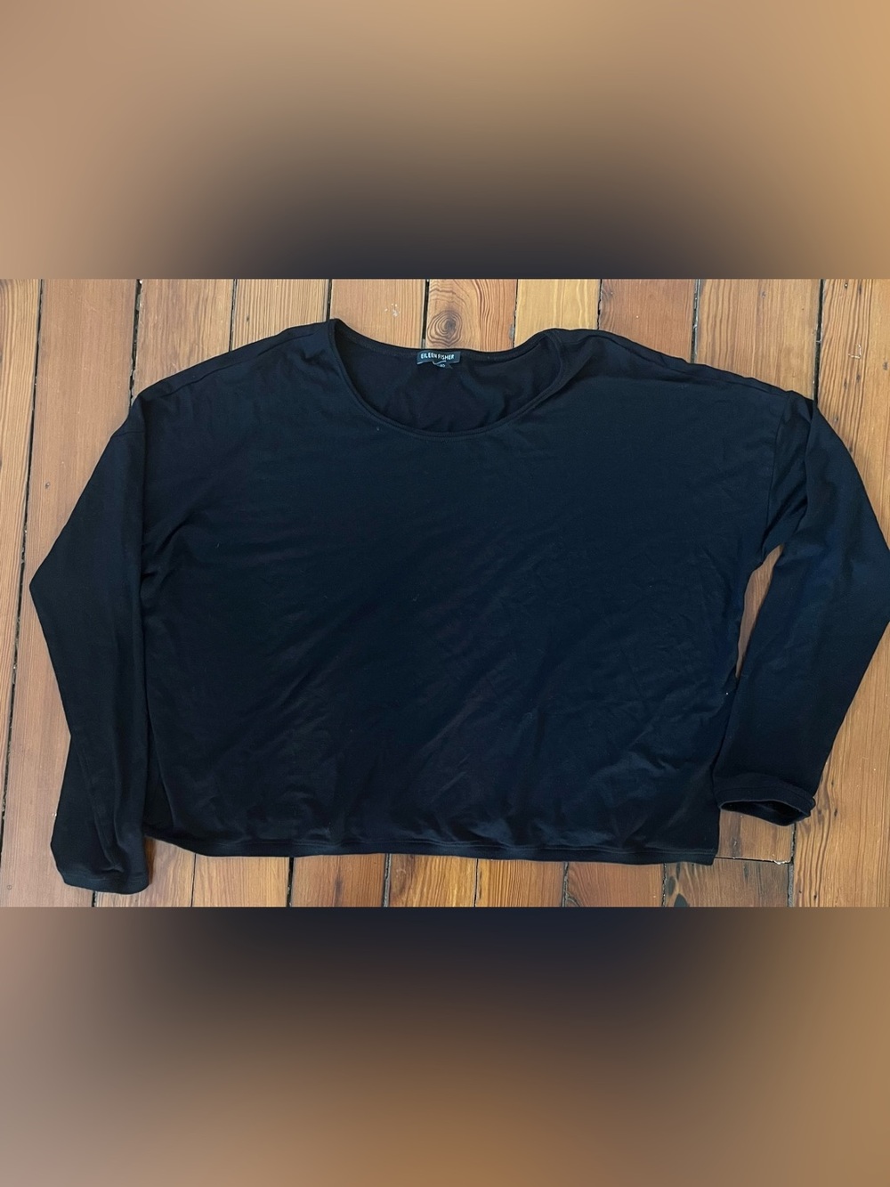 Eileen Fisher Black Rayon Stretch Cropped Swing Top L